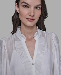 Karl Lagerfeld Paris Women's V-Neck Ruffle Detail Top