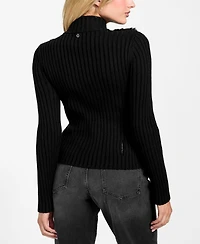 Guess Women's Mila Mixed Media Faux-Fur Zip-Front Cardigan