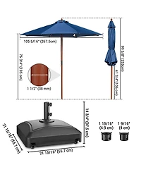 Yescom 9ft Solid Wood Outdoor Patio Umbrella with Base Included Parasol Wheels Stand for Bistro Market Garden Deck Yard Poolside Navy
