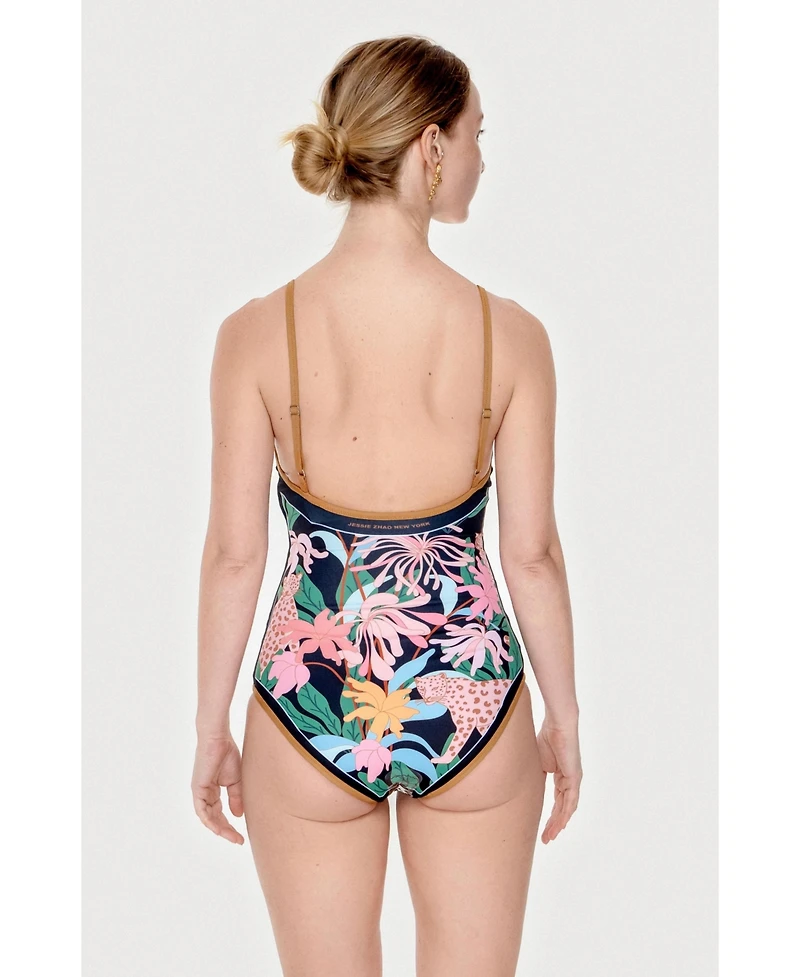 Jessie Zhao New York Women's Blush Jungle Reversible V-Neck One-Piece Swimsuit