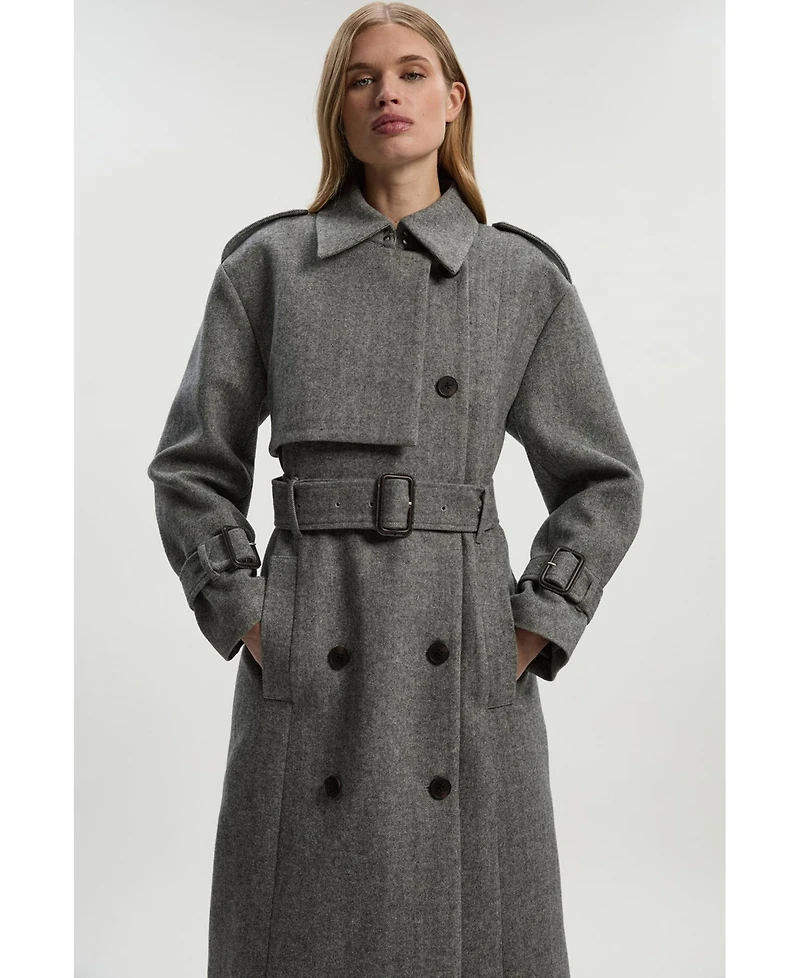 Karen Millen Women's Herringbone Tailored Maxi Coat
