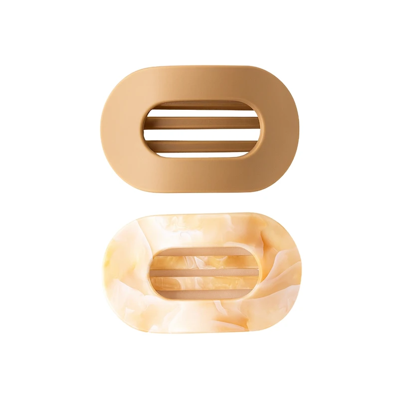 Headbands of Hope Large Oval Claw Clip Set – Golden Matte + Ivory Marble