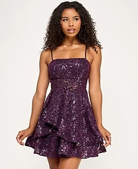 Emerald Sundae Juniors' Sequined Square-Neck Dress