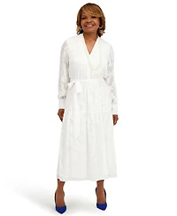 Kasper Women's Soft V-Neck Tiered Midi Dress