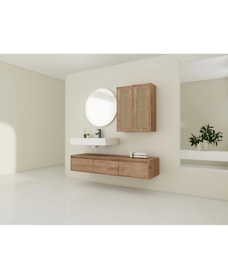 Streamdale 60" Wall-Mount Vanity, Resin Sink, 2 Cabinets, 3 Soft-Close Drawers