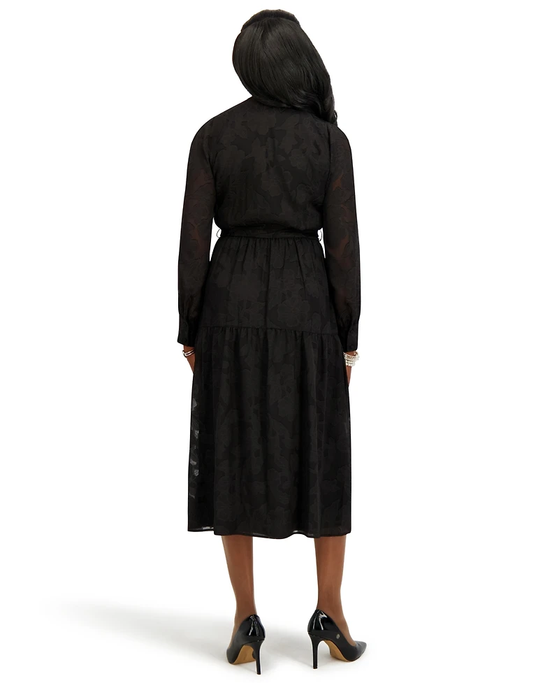 Kasper Women's Soft V-Neck Tiered Midi Dress