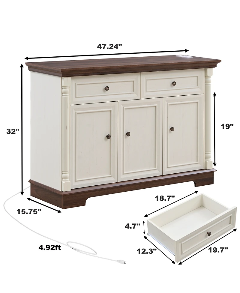 Streamdale Farmhouse Kitchen Storage Cabinet, Roman Column Coffee Bar/Wine Cooler