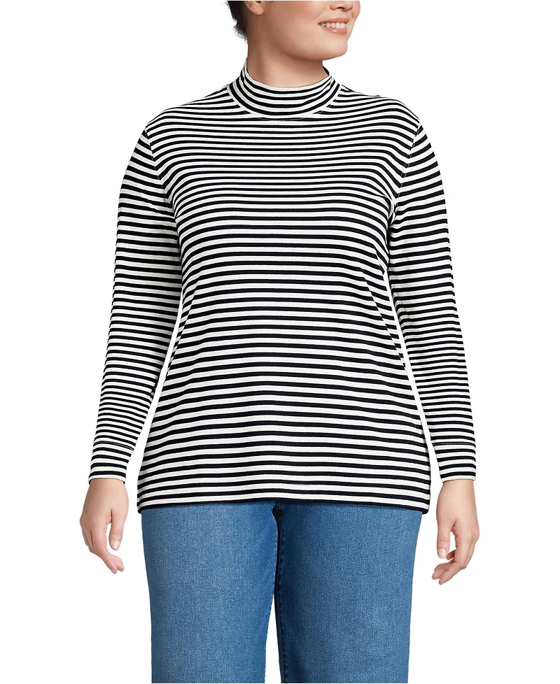 Lands' End Plus Relaxed Cotton Long Sleeve Mock Turtleneck