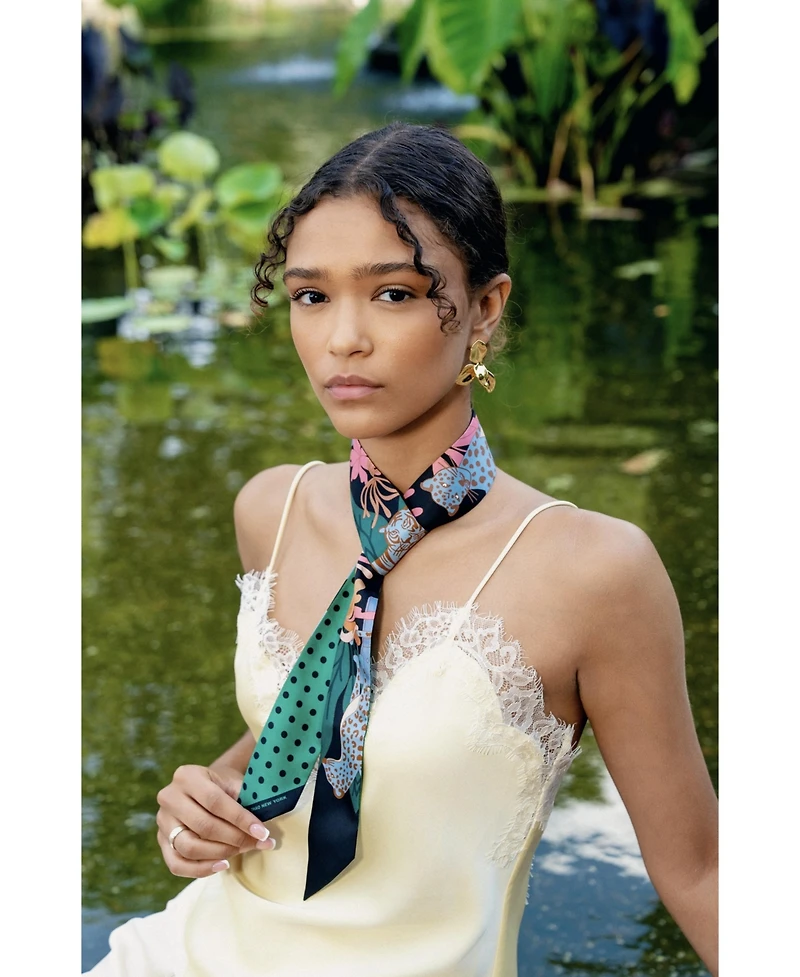 Jessie Zhao New York Silk Skinny Scarf Night Jungle Gathering