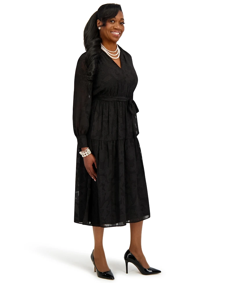Kasper Women's Soft V-Neck Tiered Midi Dress