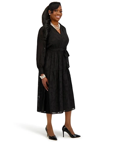 Kasper Women's Soft V-Neck Tiered Midi Dress