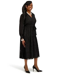 Kasper Women's Soft V-Neck Tiered Midi Dress