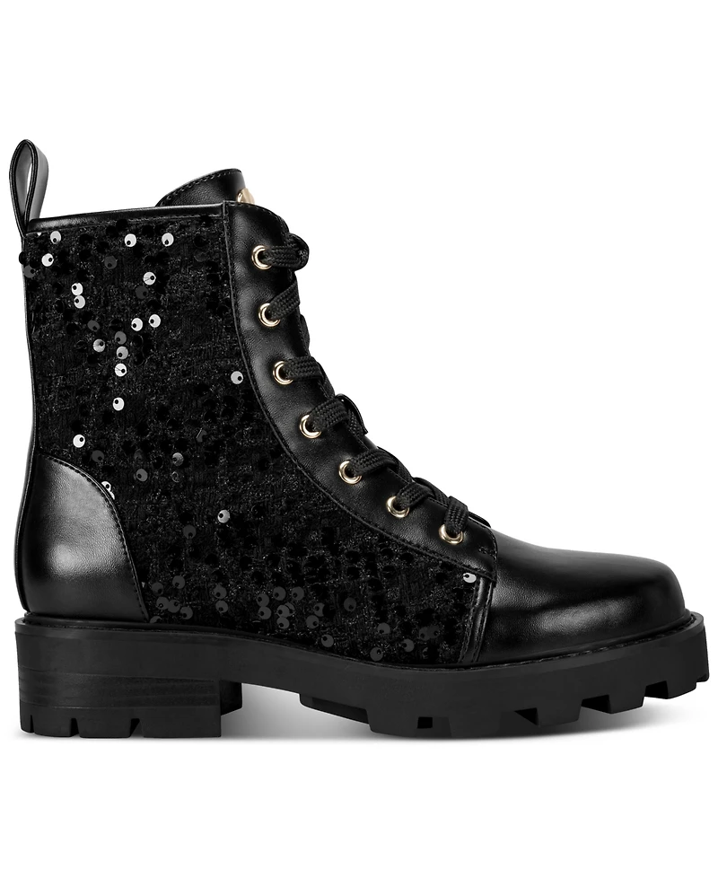 Karl Lagerfeld Paris Women's Marlee Sequin Combat Boots