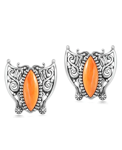 American West Jewelry Sterling Silver Orange Spiny Oyster Butterfly Stud Earrings