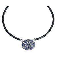 American West Jewelry Sterling Silver Lapis Oval Pendant Black Leather Necklace, 17 to 20 Inches
