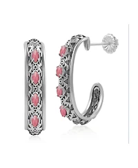 American West Jewelry Sterling Silver Rhodonite Patterned J-Hoop 1 Inch Earrings