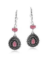 American West Jewelry Sterling Silver Rhodonite Pear-Shaped Concha Lever Back Earrings