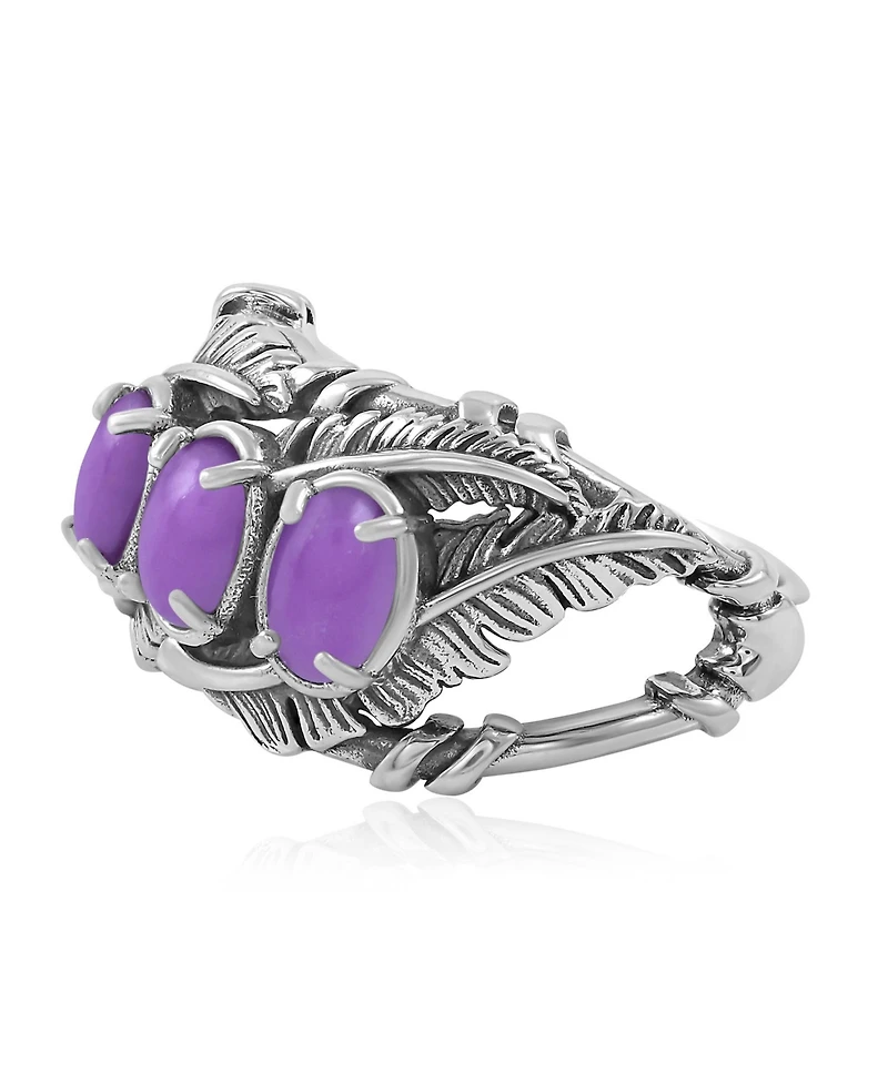 American West Jewelry Sterling Silver Phosphosiderite Three Stone Feather Ring, 7