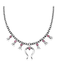American West Jewelry Sterling Silver Rhodonite Beaded Squash Blossom Necklace, 16 to 19 Inches