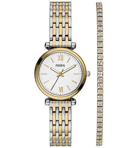 Fossil Women's Carlie Three-Hand Two-Tone Stainless Steel Watch Set, 28mm