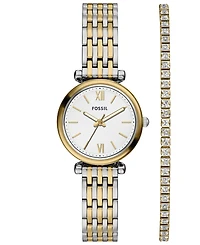 Fossil Women's Carlie Three-Hand Two-Tone Stainless Steel Watch Set, 28mm