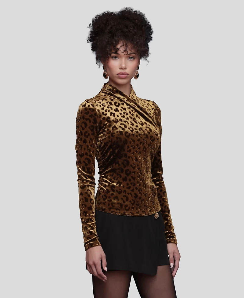 Avec Les Filles Women's Wrap Neck Long Sleeve Top