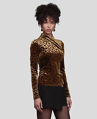 Avec Les Filles Women's Wrap Neck Long Sleeve Top