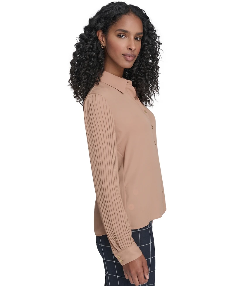 Tommy Hilfiger Women's Pleated Sleeve Button-Up Blouse