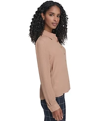 Tommy Hilfiger Women's Pleated Sleeve Button-Up Blouse