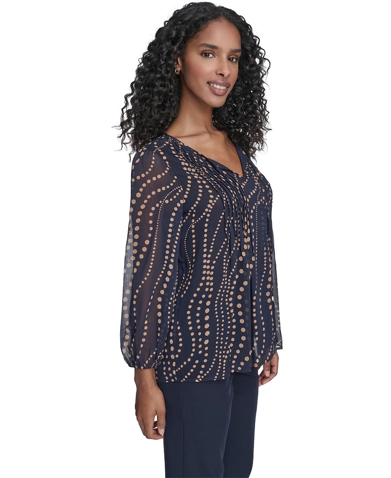 Tommy Hilfiger Women's Cascade Dot Pintuck Long Sleeve Blouse