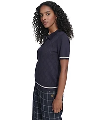 Tommy Hilfiger Women's Short Sleeve Pointelle Polo Sweater