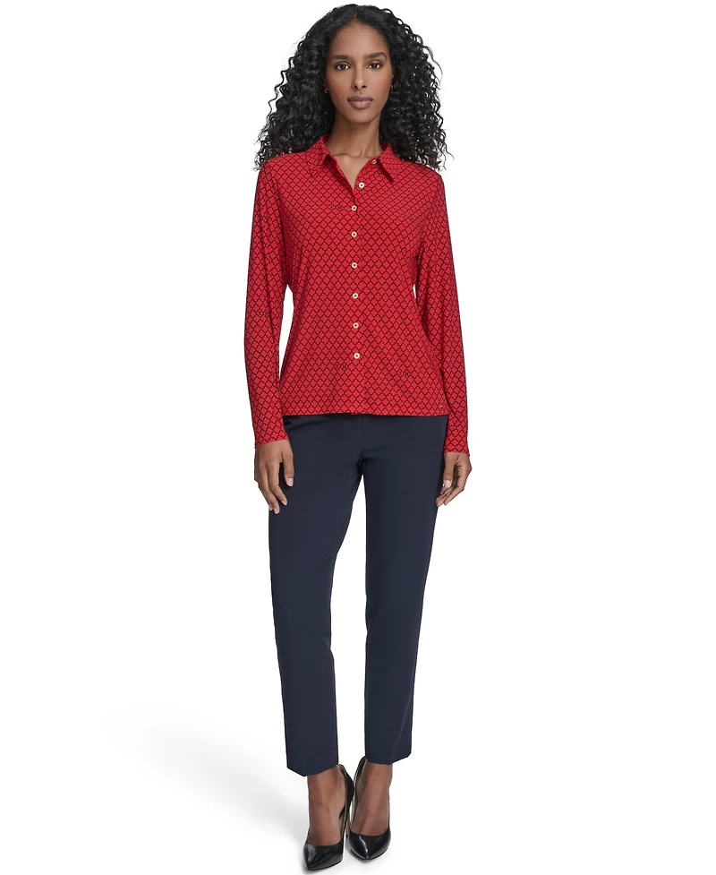 Tommy Hilfiger Women's Long Sleeve Clover Button-Up Top