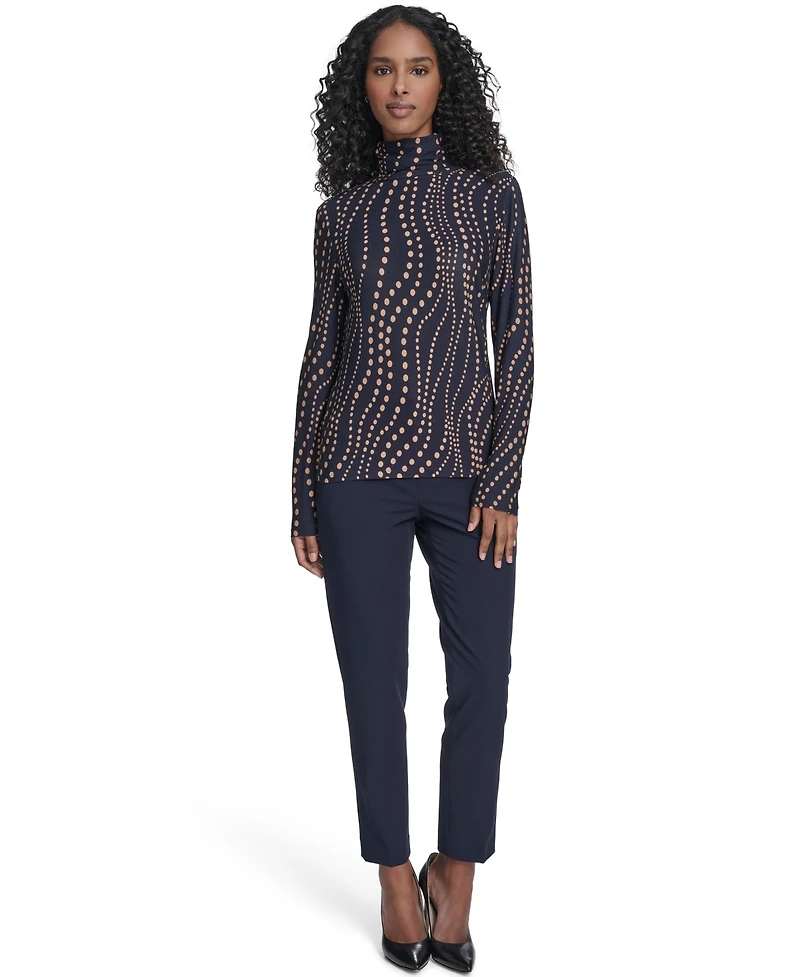 Tommy Hilfiger Women's Long Sleeve Cascade Dot Turtleneck Top