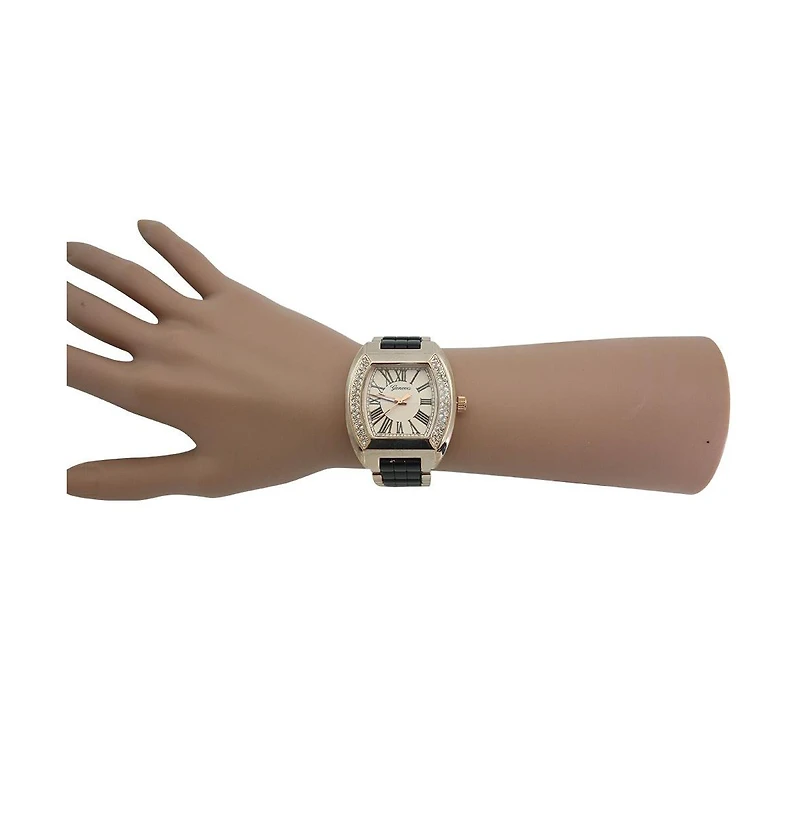 Olivia Pratt Black Rhinestone Accent Square Dial Metal Watch