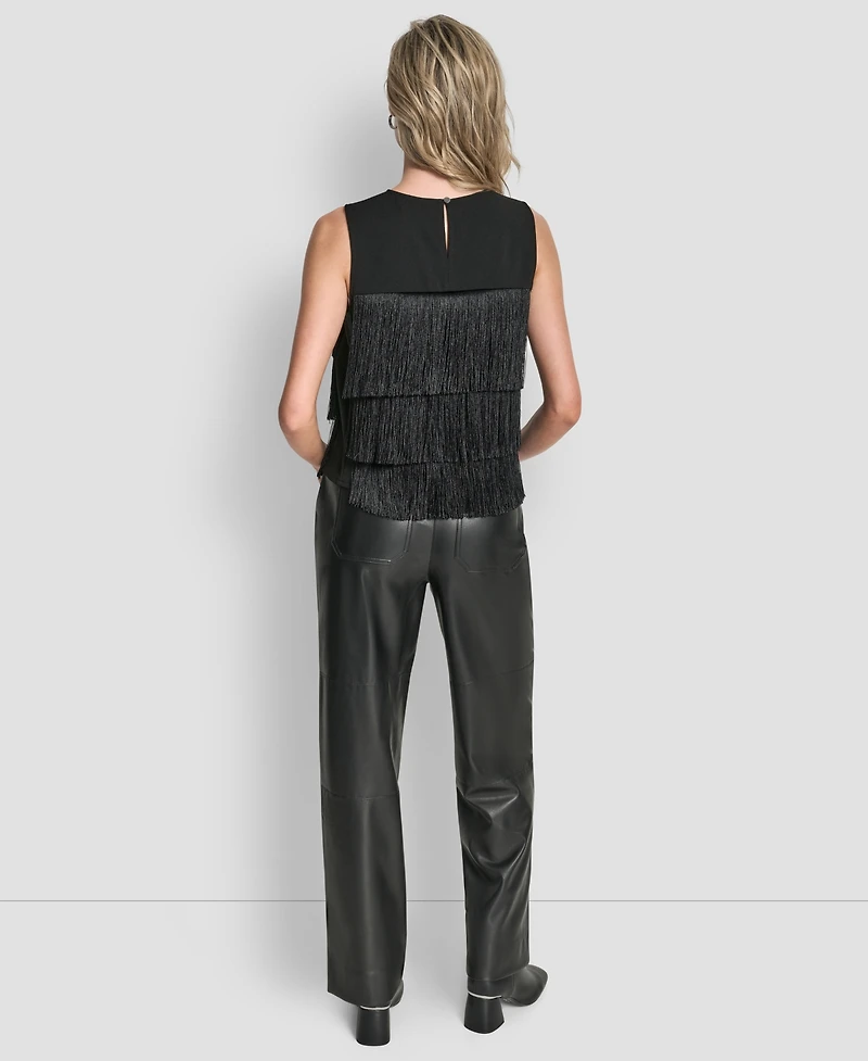 Dkny Women's Tiered Fringe Sleeveless Blouse