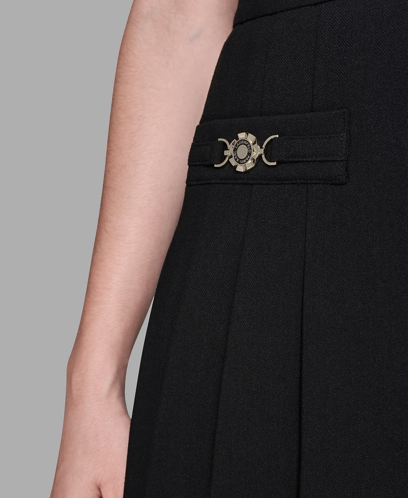 Karl Lagerfeld Paris Women's Pleated Hardware Detail Skirt