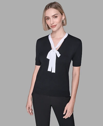 Karl Lagerfeld Paris Women's V-Neck with Tie Pull-On Top