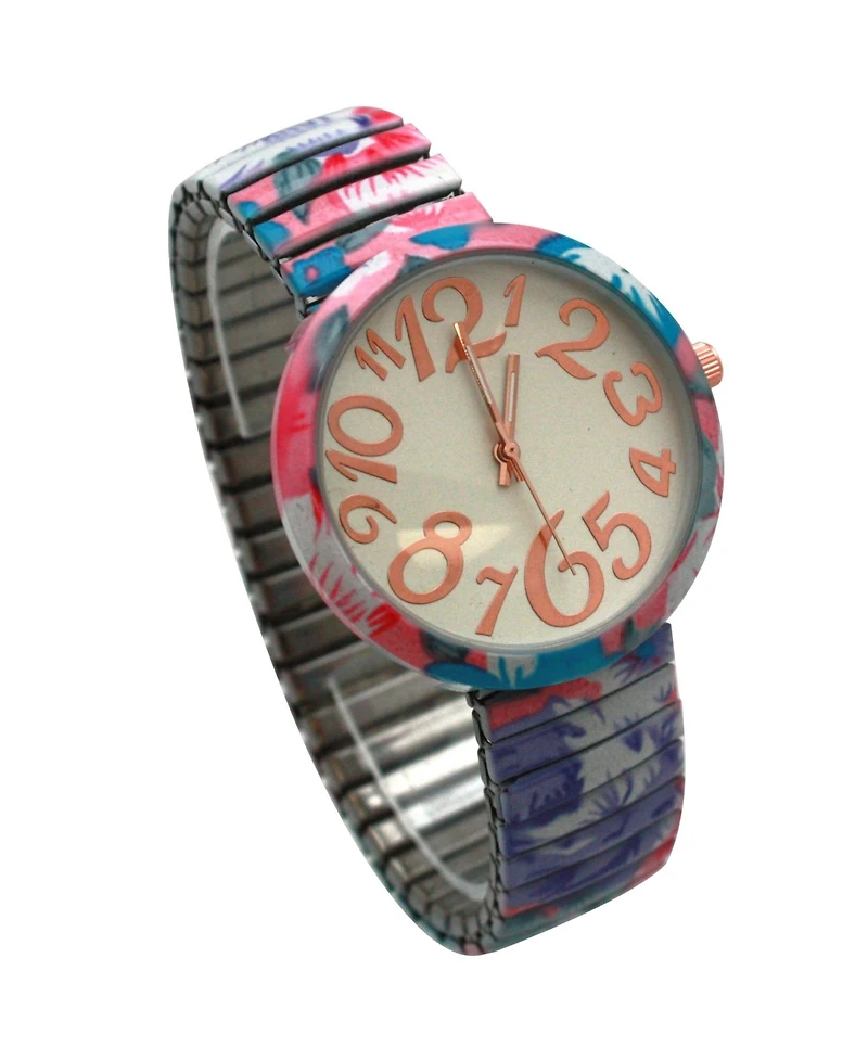 Olivia Pratt Pink Floral Stretch Bold Numbers Women Watch