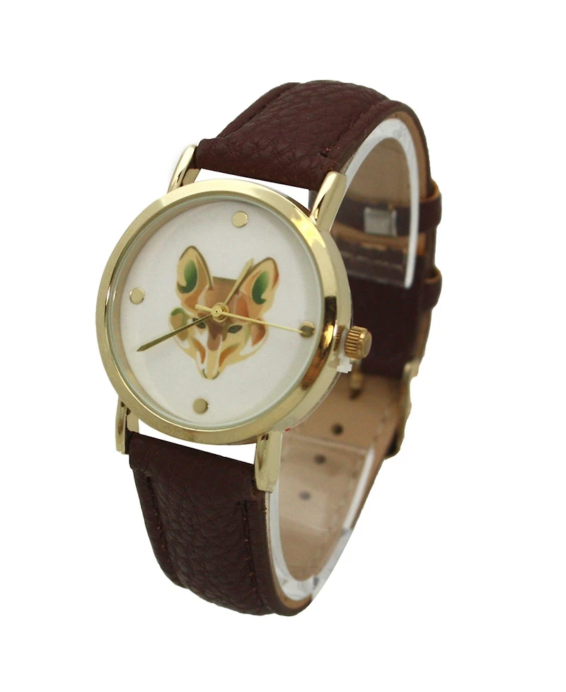 Olivia Pratt Brown Fox Face Leather Strap Watch
