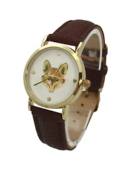 Olivia Pratt Brown Fox Face Leather Strap Watch