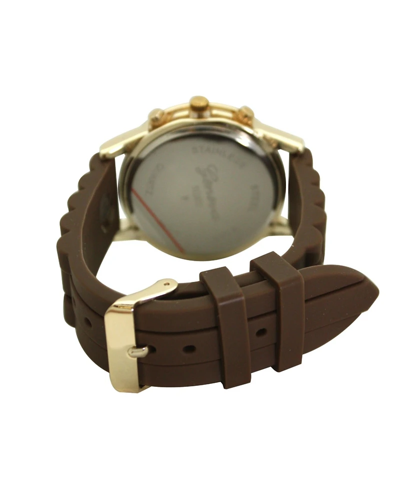 Olivia Pratt Brown Rhinestone Bezel Silicone Strap Watch