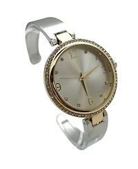 Olivia Pratt Two Tone Round Face Rhinestone Bezel Soft Bangle Women Watch