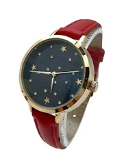 Olivia Pratt Stars and Rhinestones Faux Leather Women Watch, Burgundy