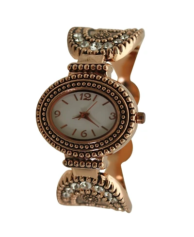 Olivia Pratt Rose Gold Rhinestones and Textured Classy Women Watch