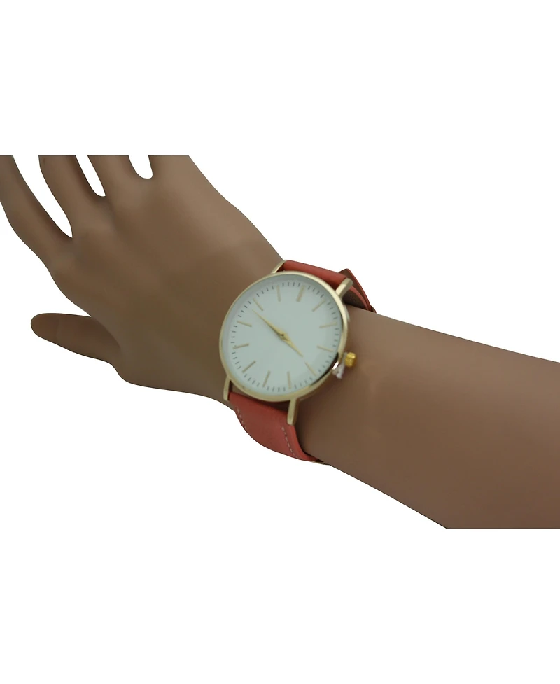 Olivia Pratt Coral Minimalist Leather Strap Watch