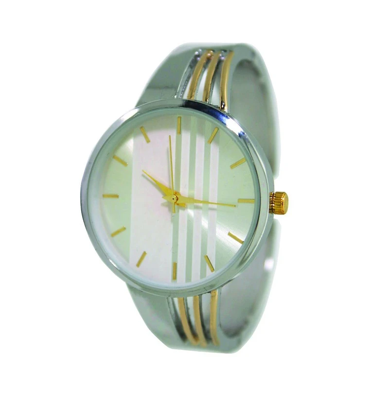 Olivia Pratt Twotone Modern Stripped Design Bangle Watch