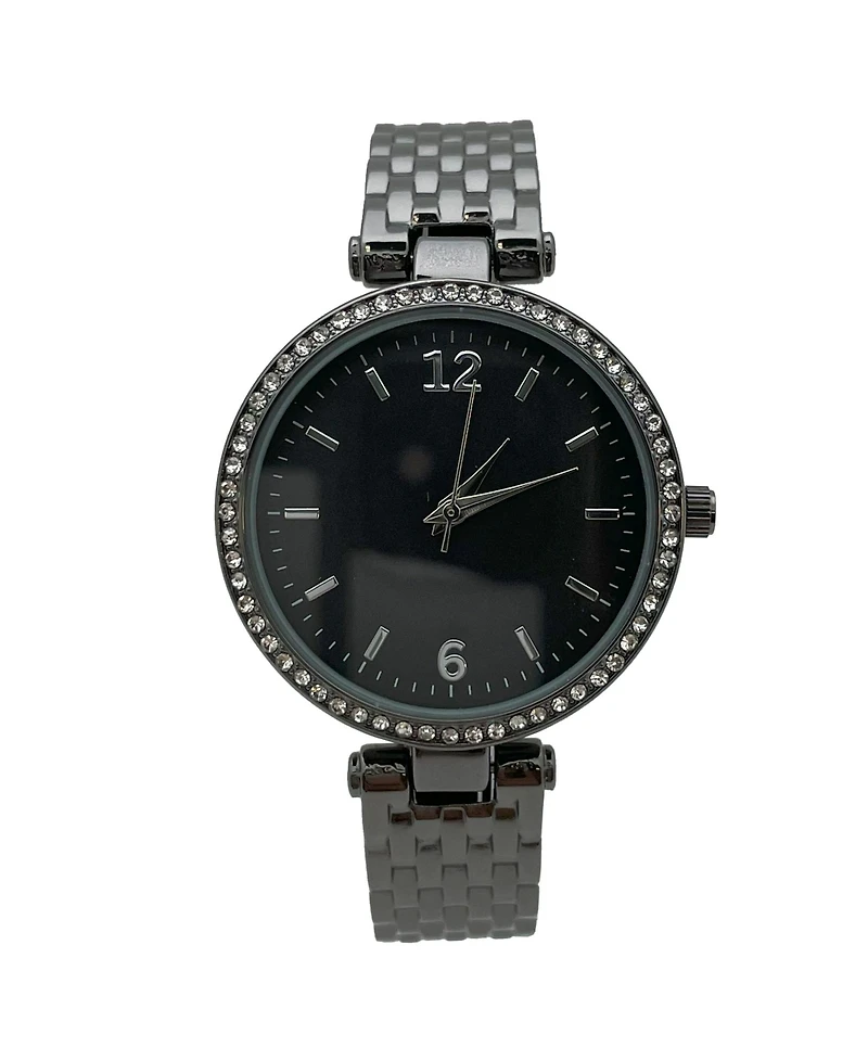 Olivia Pratt Black Round Face with Rhinestones Bangle Women Watch