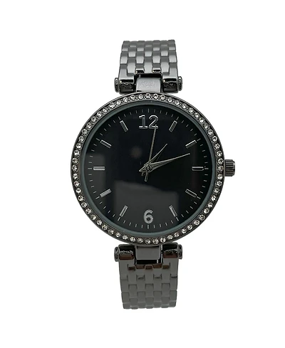 Olivia Pratt Black Round Face with Rhinestones Bangle Women Watch