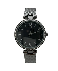 Olivia Pratt Black Round Face with Rhinestones Bangle Women Watch