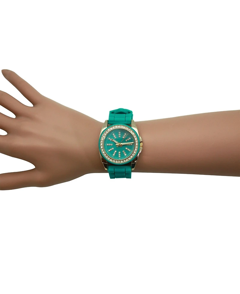 Olivia Pratt Turquoise Bright Silicone Band with Rhinestones Numeral Women Watch